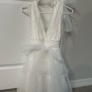 White Tulle and Pearl Mini Dress